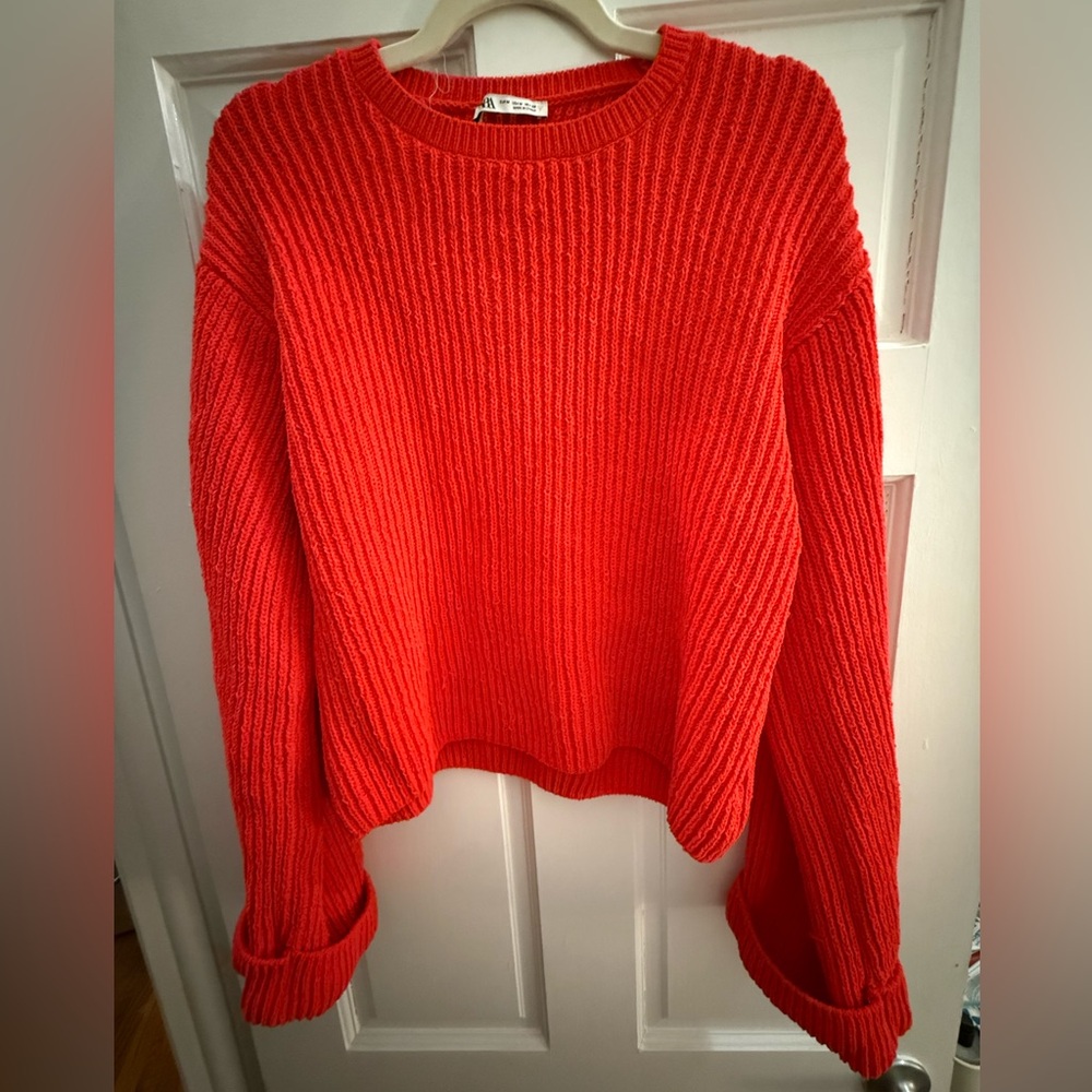 Zara Red Ribbed Sweater